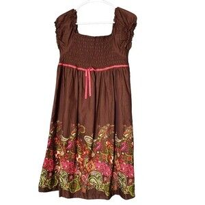 Speechless Plus Size 18.5 Milkmaid Ballon Sleeve Brown Pink Paisley Dress